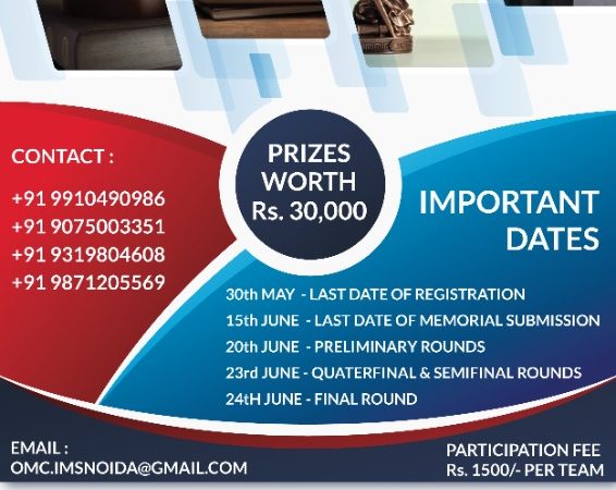 IMS Law College – 1st Online National Moot Court Competition 2020 [June 20 – 24]: Register by May 30